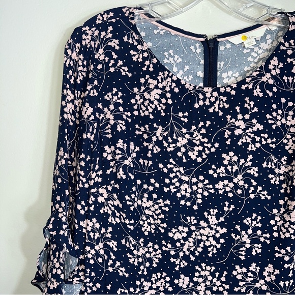 Boden 3/4 Sleeve Shift Dress-Ruffle Sleeves & Hem-Blue Pink Floral-Size 8 - Picture 3 of 9